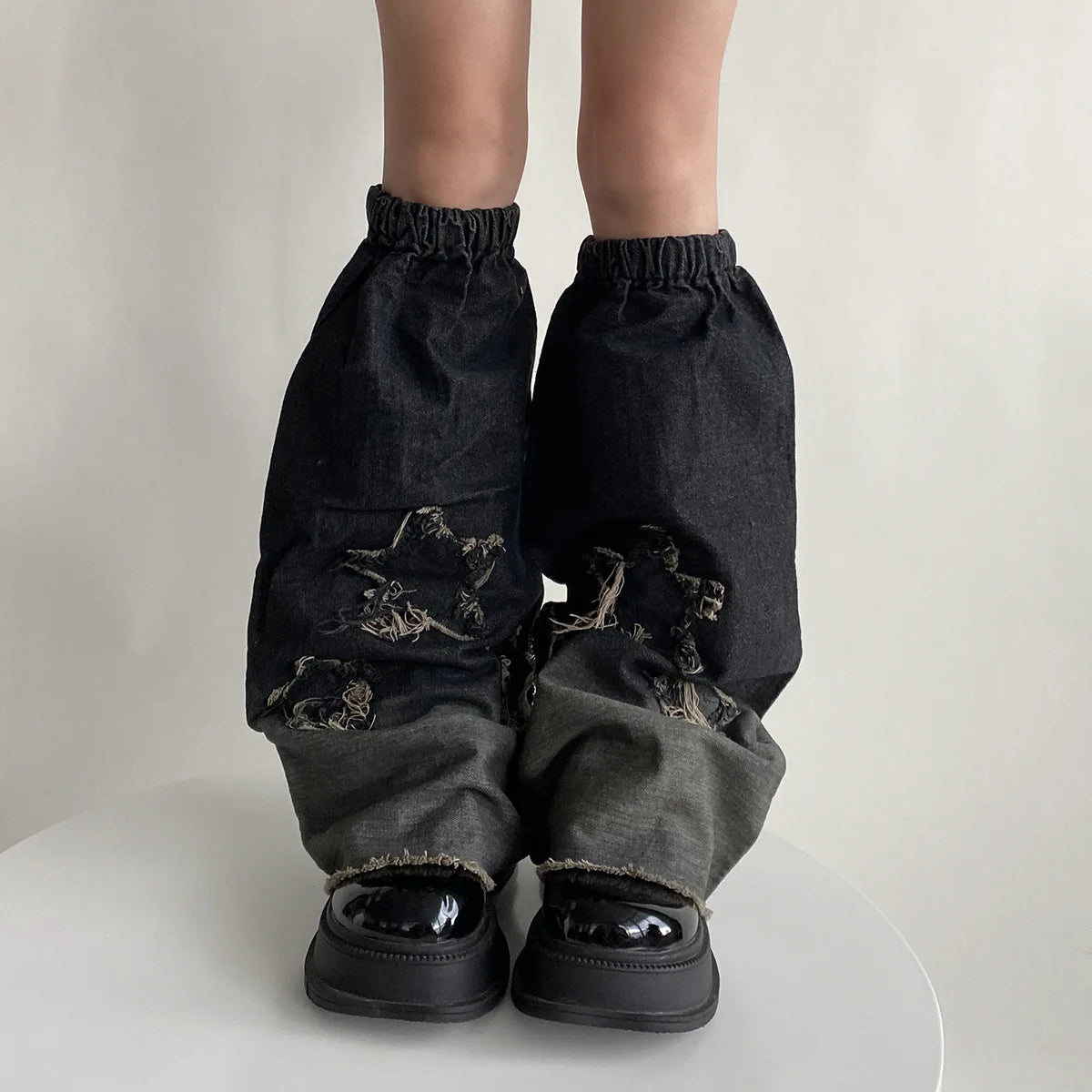 Y2K Cross Harajuku Star Strap Denim Leg Warmers Leg Warmers Lunarity Garage Black Star One Size
