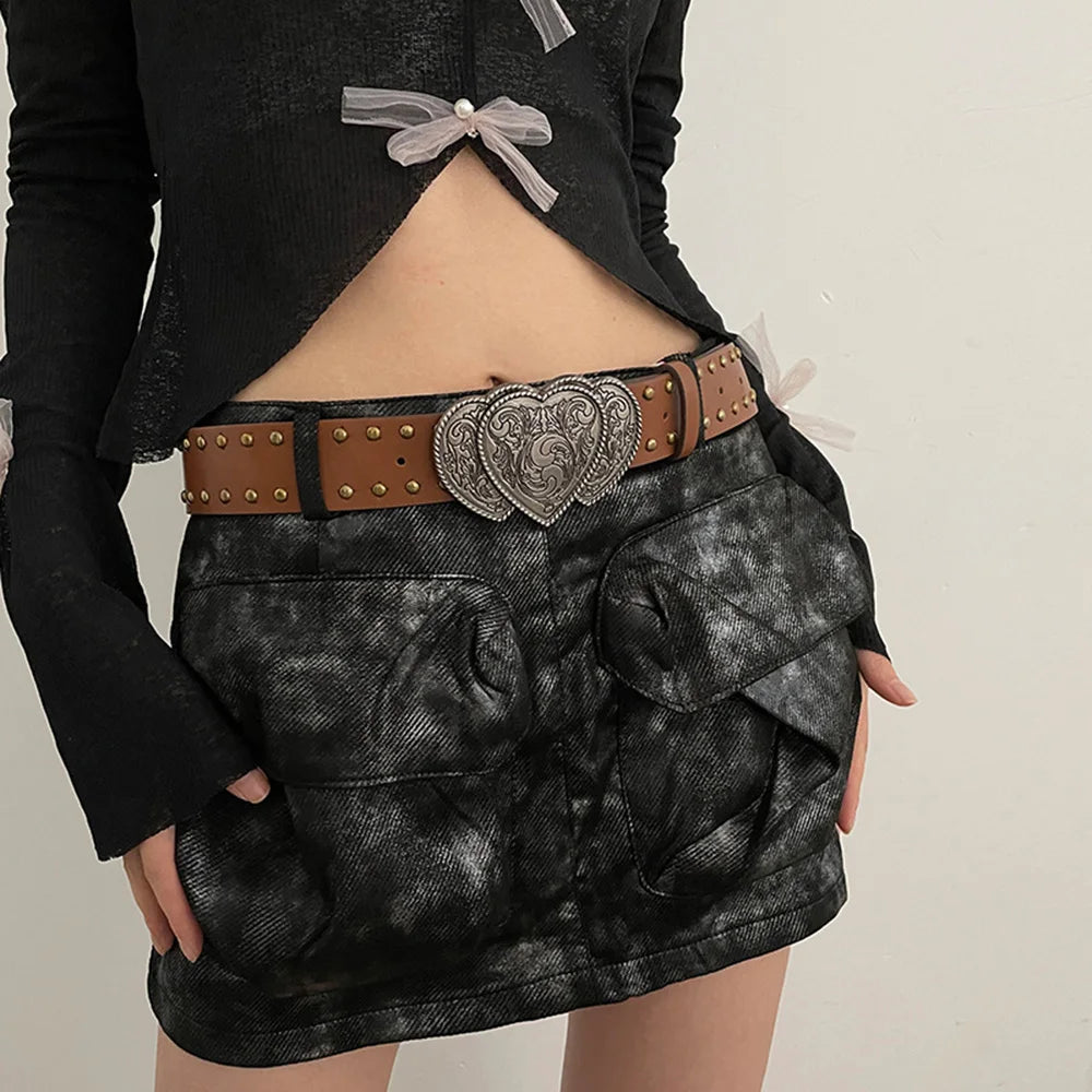 Gothic Punk Y2K Leather Belt - Metal Buckle Designer Waist Strap for Women & Men Belt LUNARITY GARAGE