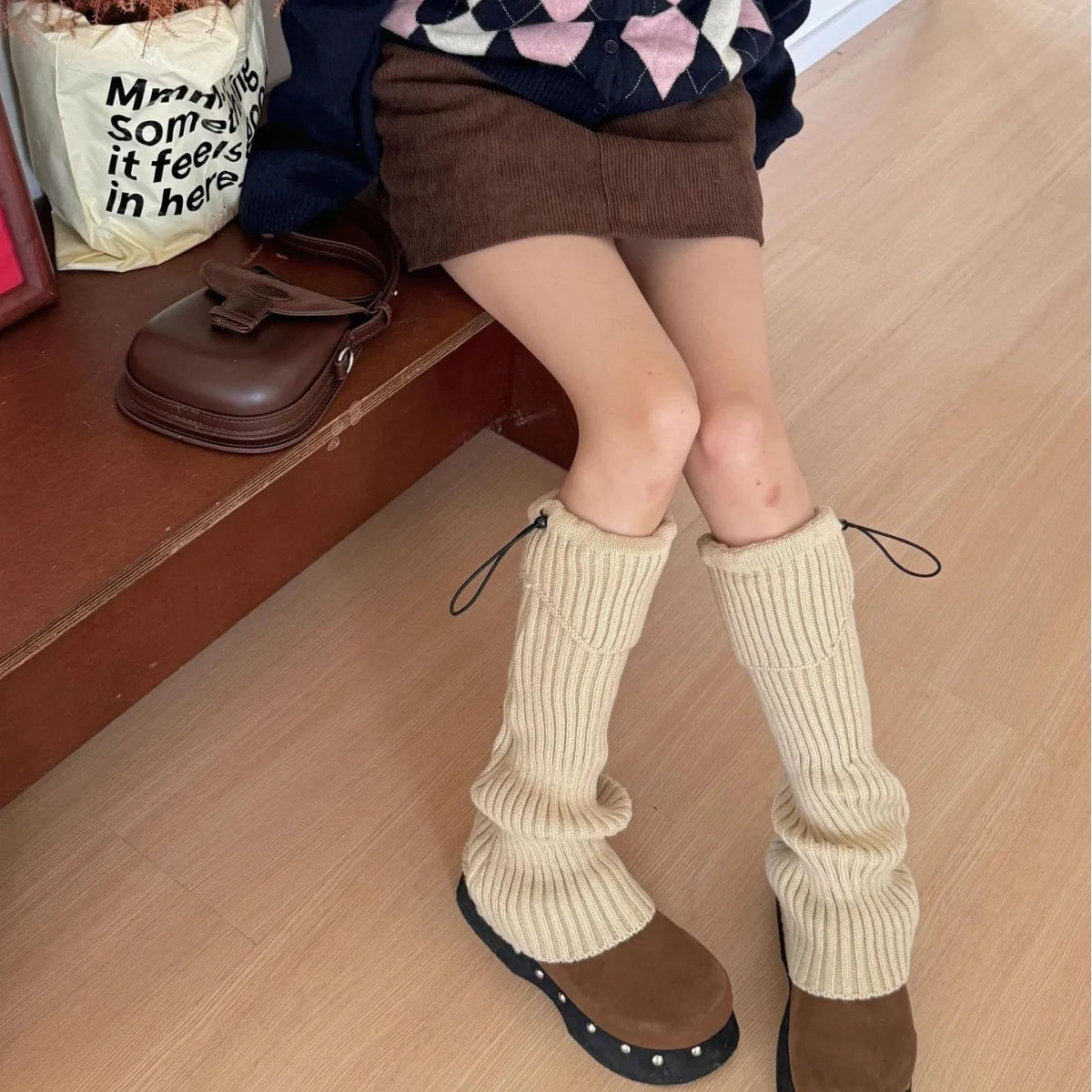 Elastic Drawstring Knitted Leg Warmers – Y2K Winter Calf Socks for Women, Korean JK Style Leggings Leg Warmers LUNARITY GARAGE