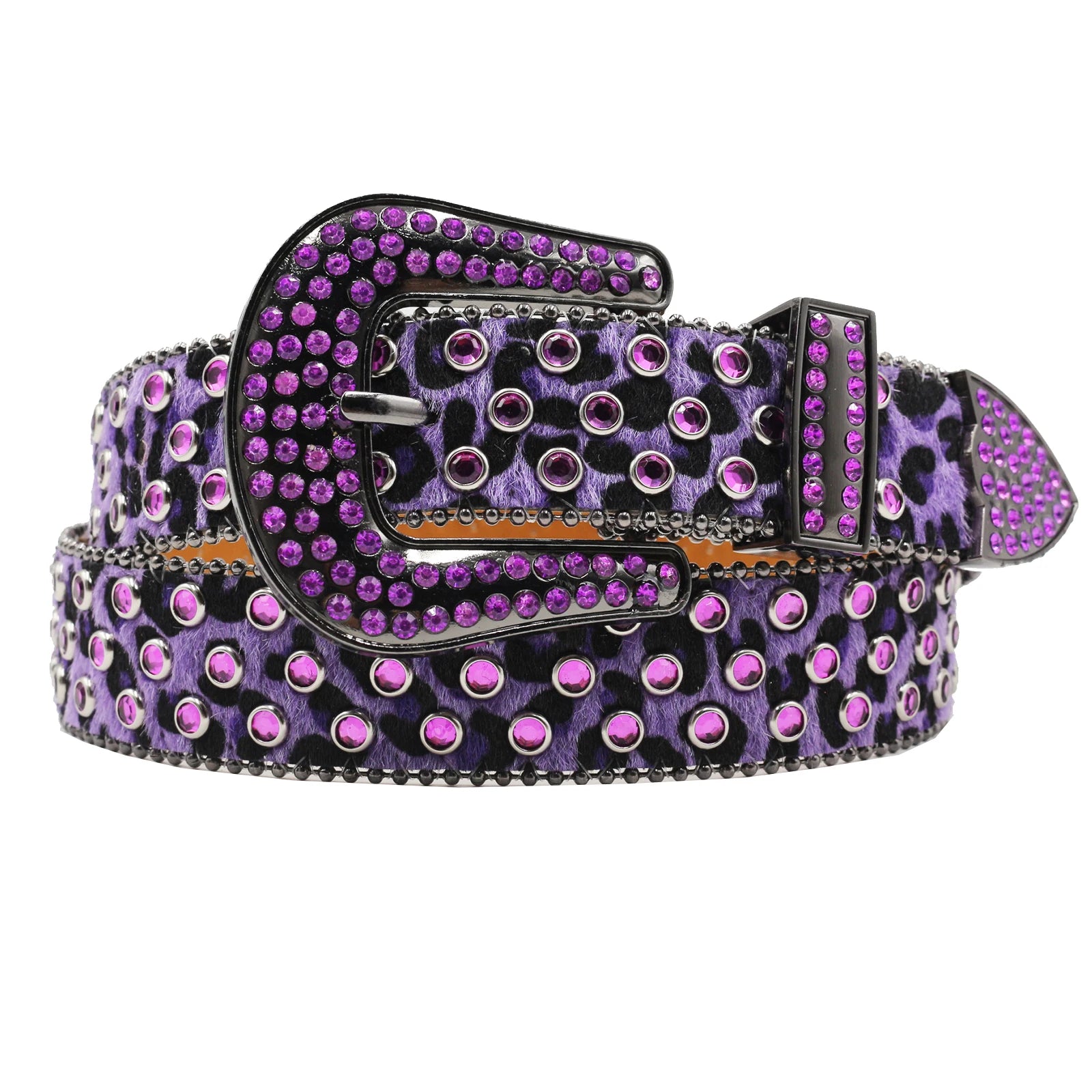 Rhinestone Western Belt – Studded Leopard Bling Strap belt LUNARITY GARAGE Purple 105CM