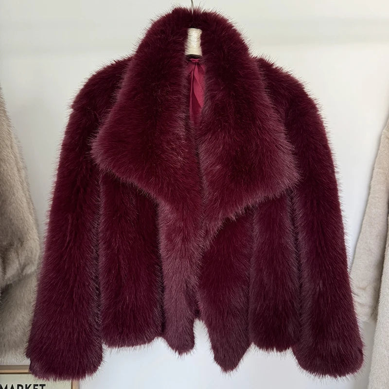 Luxury Faux Fur Gradient Coat for Women – 2025 Winter Collection coat LUNARITY GARAGE Solid Burgundy Coat S