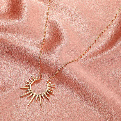 Gold Hollow Geometric Sun Pendant Necklace – Vintage Party Jewelry Gift for Women Necklace Lunarity Garage