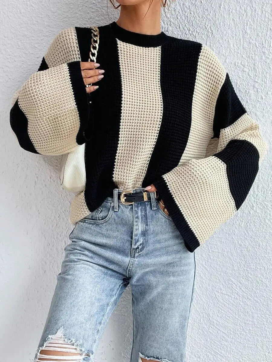 O-Neck Knitted Pullover – Flare Sleeve Crochet Y2K Sweater Sweaters LUNARITY GARAGE