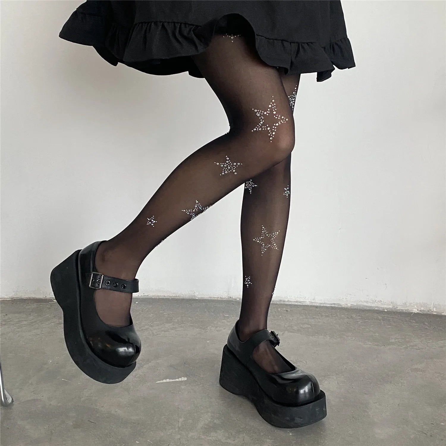 Women Star Rhinestone Tights – Shiny Thigh High Lolita Style Pantyhose