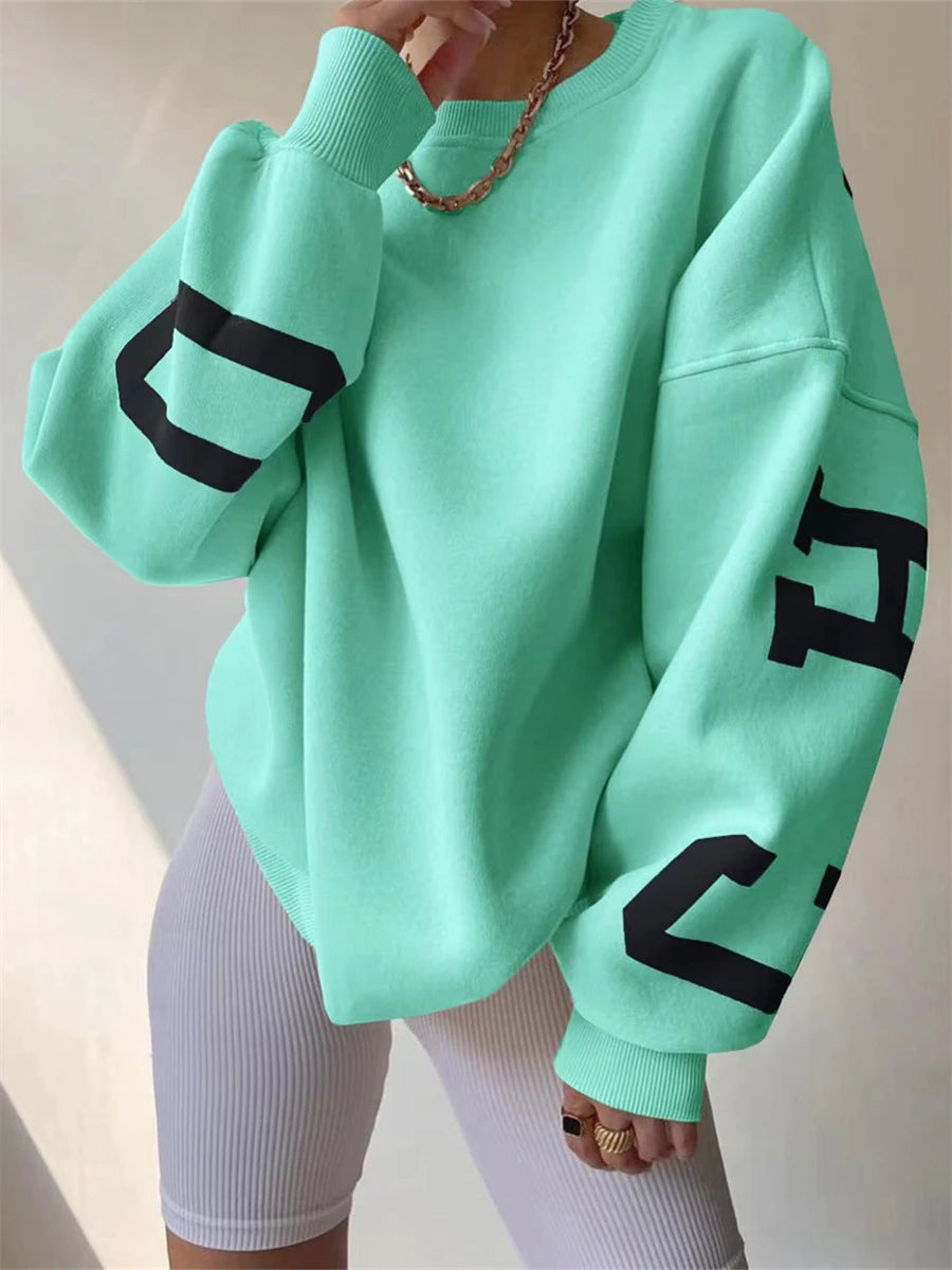 Back Letters Print Oversized Sweatshirt – Cozy Streetwear for Autumn & Winter Sweatshirts Lunarity Garage Light Green S