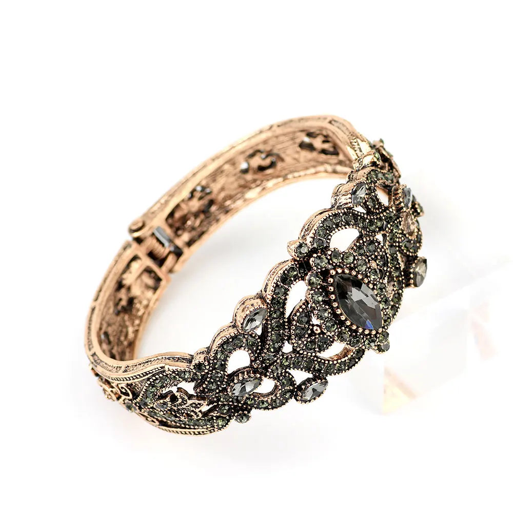 Vintage Turkish Gray Crystal Cuff Bracelet – Antique Gold Ethnic Bracelets Lunarity Garage