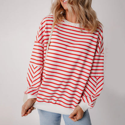 Striped Print Crew Neck Sweatshirt – Casual Long Sleeve Pullover for Fall & Winter Streetwear Sweaters LUNARITY GARAGE   