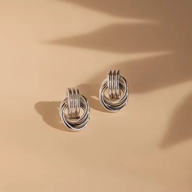 Vintage Three Layers Mini Knot Stud Earrings for Women Gold Plated Twisted Small Circle Stainless Steel Earring Punk Jewelry Earrings Lunarity Garage   