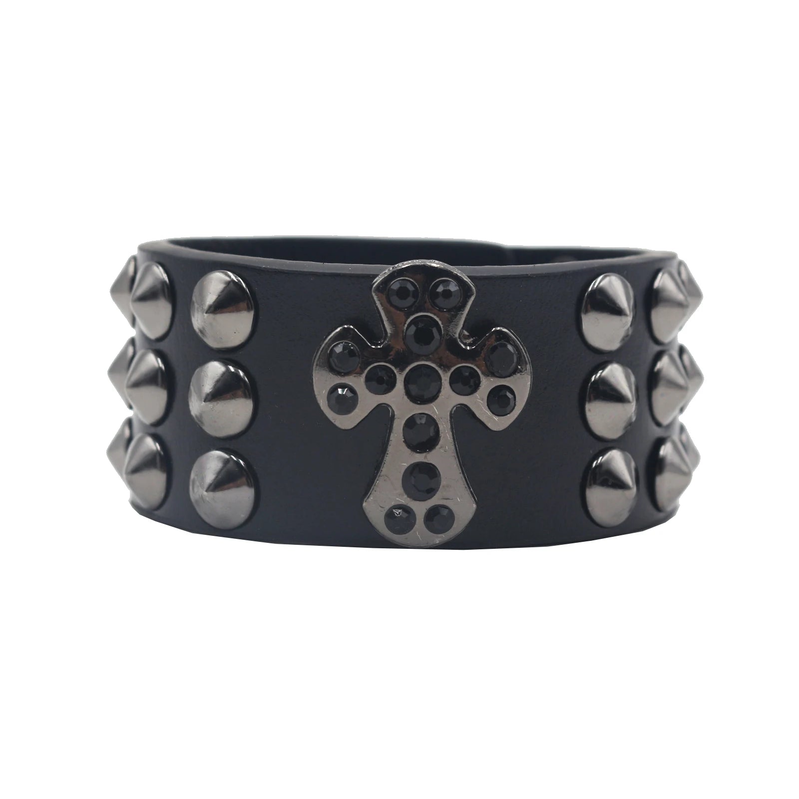Punk Hip Hop Rock Genuine Leather Bracelet – Chain Rivet Unisex Bangle bracelets LUNARITY GARAGE Cross