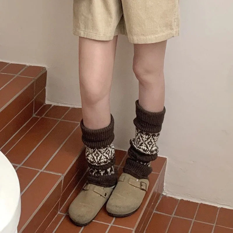 Women’s Vintage Knit Wool Leg Warmers with Tulip Pattern Leg warmer LUNARITY GARAGE   