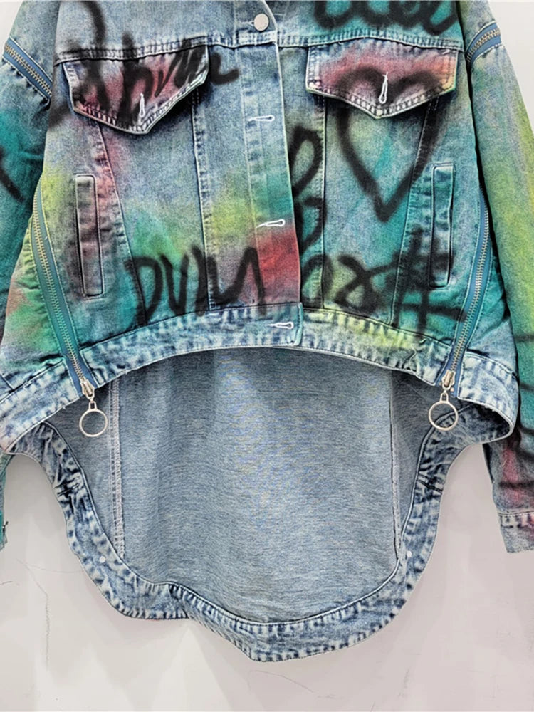 Women’s Graffiti Patchwork Denim Jacket – Bold & Artistic Streetwear Jackets Lunarity Garage