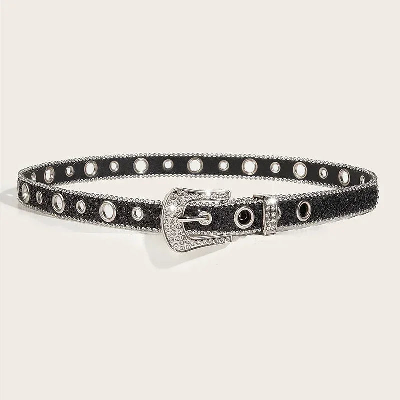 Y2K Punk Rhinestone & Sequin Belt Belt Lunarity Garage 2.5cm Black 103CM