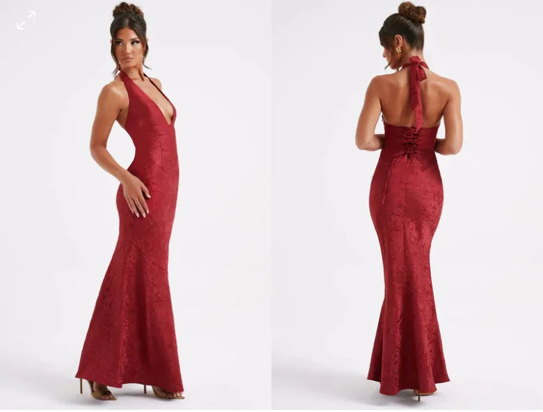 Elegant Floral Embroidery Strapless Bodycon Maxi Dress | Off-Shoulder Evening & Night Club Dress LUNARITY GARAGE Red S Italy