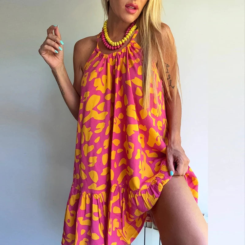 Blossom in Style: The Sexy Halter Floral Print Mini Dress Dress LUNARITY GARAGE