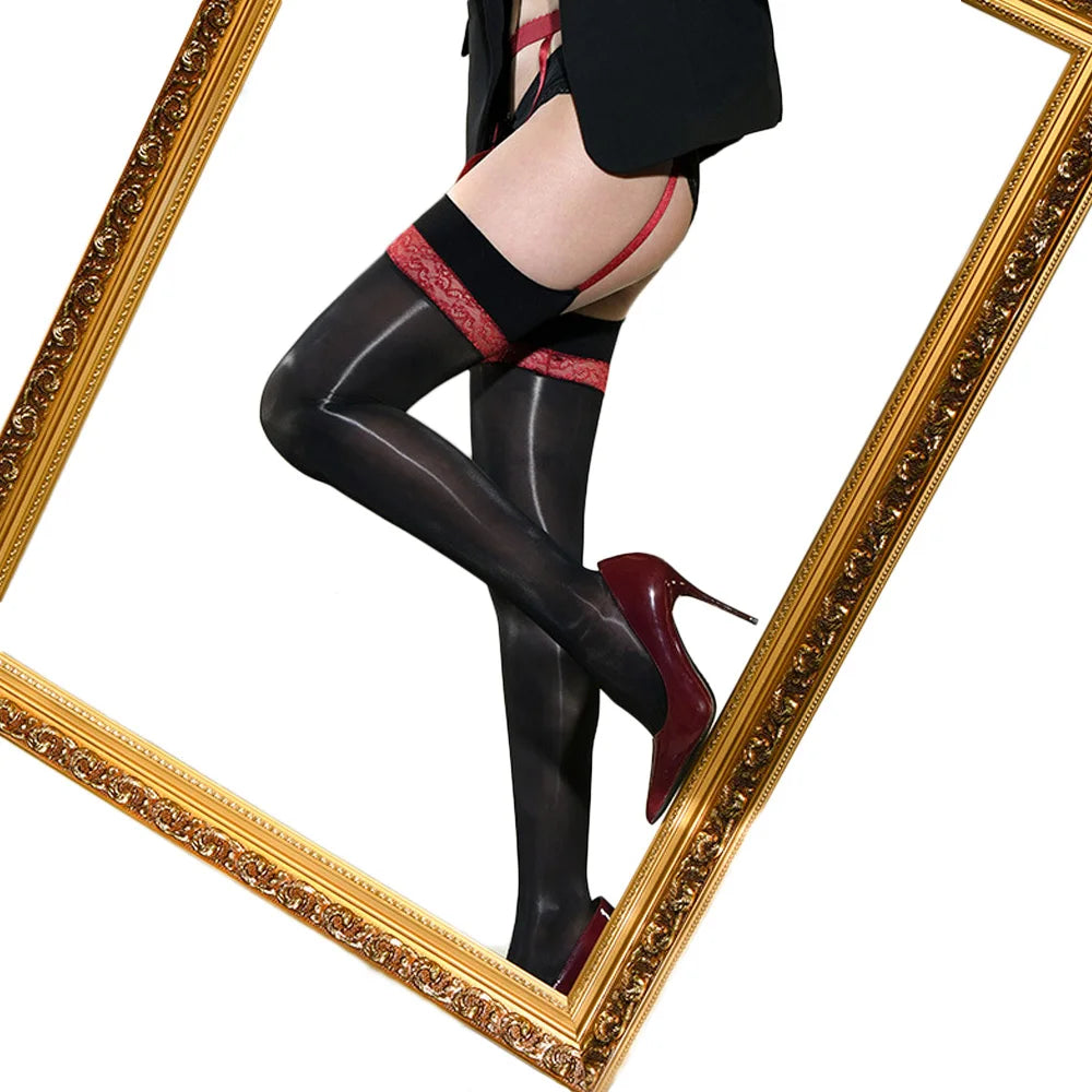 Sexy Women Lace 8D Elastic Pantyhose – Shiny Glossy Sheer Hollow-Out Tights