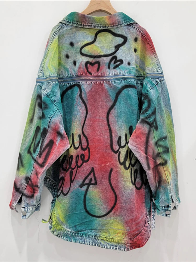 Women’s Graffiti Patchwork Denim Jacket – Bold & Artistic Streetwear Jackets Lunarity Garage