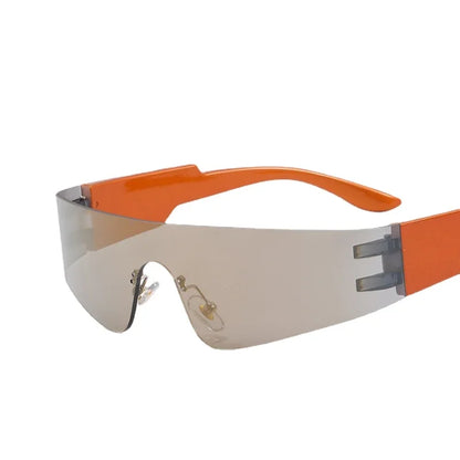 Rimless Oval Rave Sunglasses - Stylish Y2K Sport Eyewear Sunglasses Lunarity Garage Orange