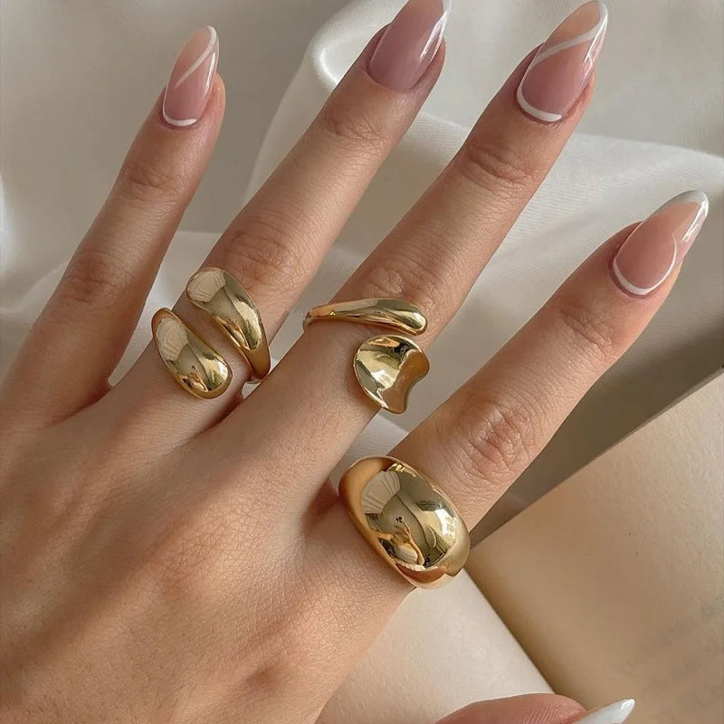 3Pcs/Set Vintage Gold Water Drop Rings | Adjustable Geometric Open Rings for Women ring LUNARITY GARAGE Gold-4
