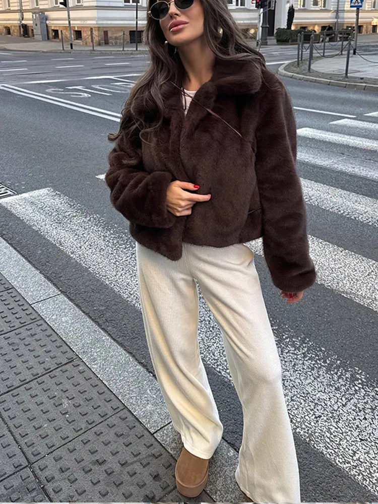 Vintage Brown Lapel Faux Fur Jacket – High Street Winter Elegance Jackets LUNARITY GARAGE Brown S