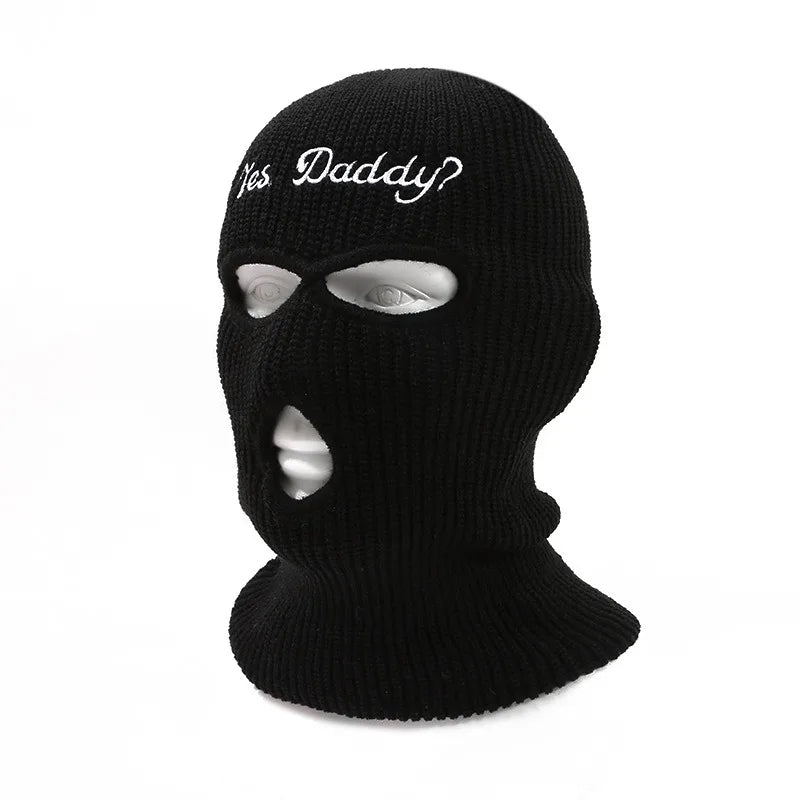"Yes Daddy" Embroidered Balaclava – Knit Full Face Mask for Winter & Outdoor Sports Balaclavas LUNARITY GARAGE Black