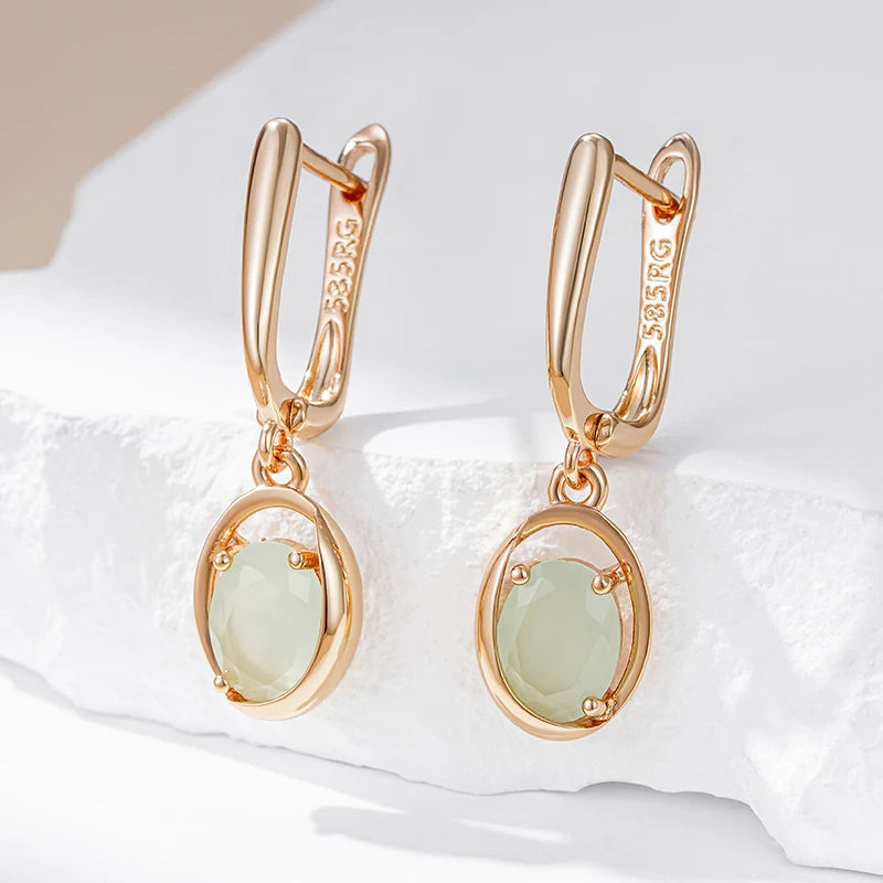 Rose Gold Oval Green Zircon Drop Earrings – Vintage Dangle Earrings Earrings LUNARITY GARAGE   