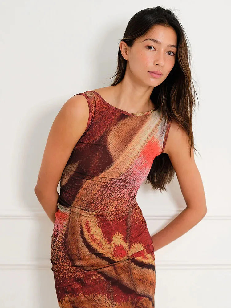Personalized Pattern Print Sheath Dress | Fashion Women's Diagonal Collar Sleeveless Tank Hip Wrap Sexy Club Dress Dress LUNARITY GARAGE