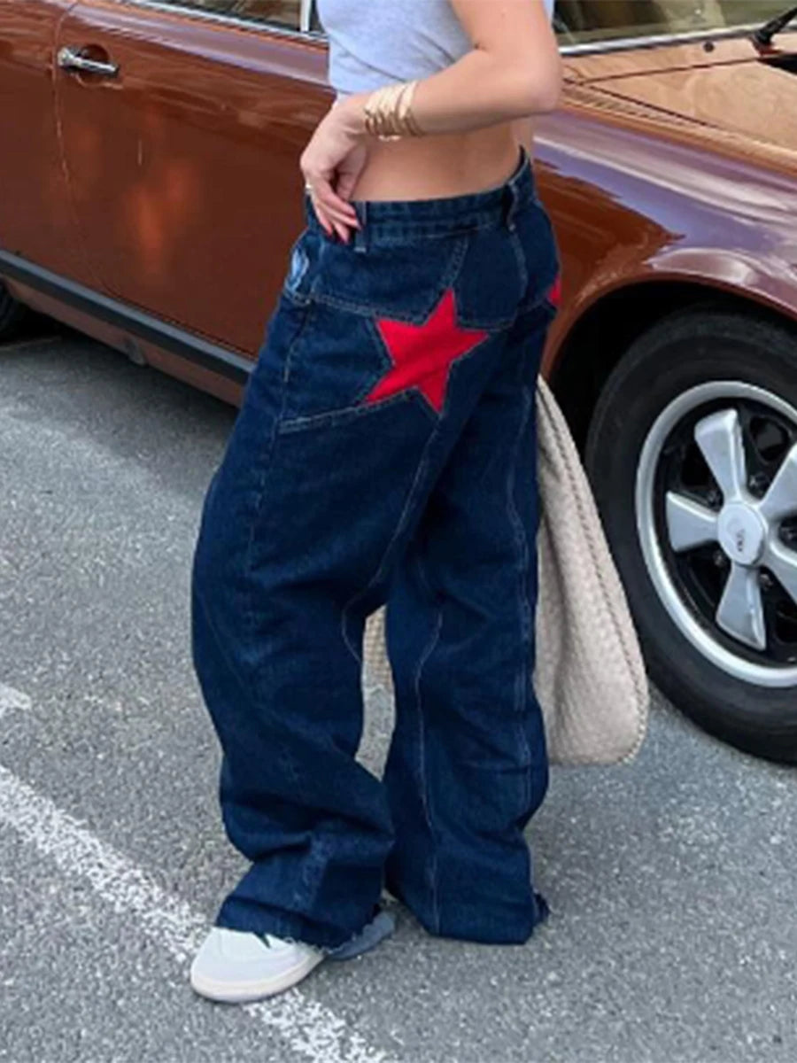 Y2K Star Print Vintage Denim – Loose Fit, Low-Waist Statement Jeans Jeans Lunarity Garage