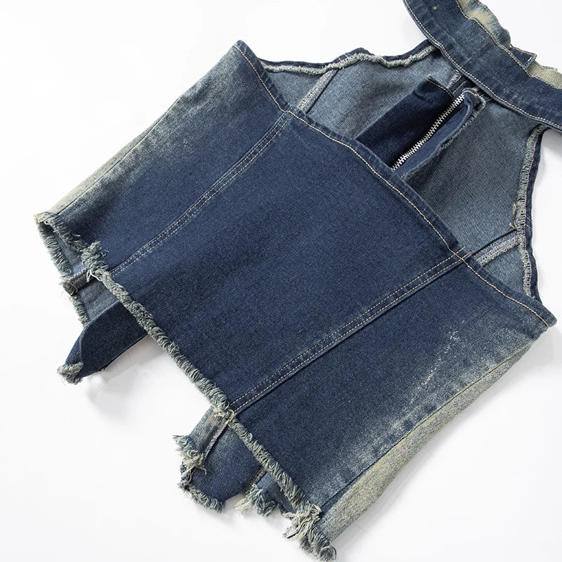 Vintage Y2K Denim Halter Crop Top crop top Lunarity Garage   