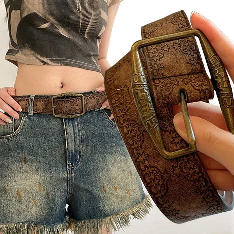 Retro Y2K Pattern Print Belt - Luxury Designer Buckle Pin Hip Hop Waistband Belt LUNARITY GARAGE
