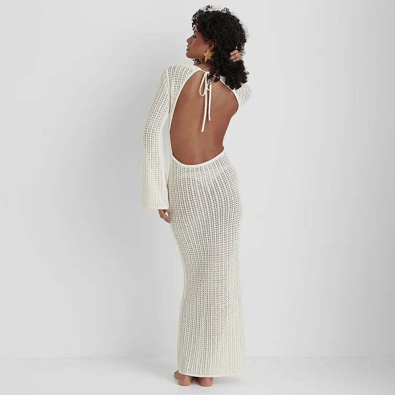 Hollow Out Knitted Long Dress | Elegant Beach Cover-Up & Sexy Swimwear Outfit cover up LUNARITY GARAGE