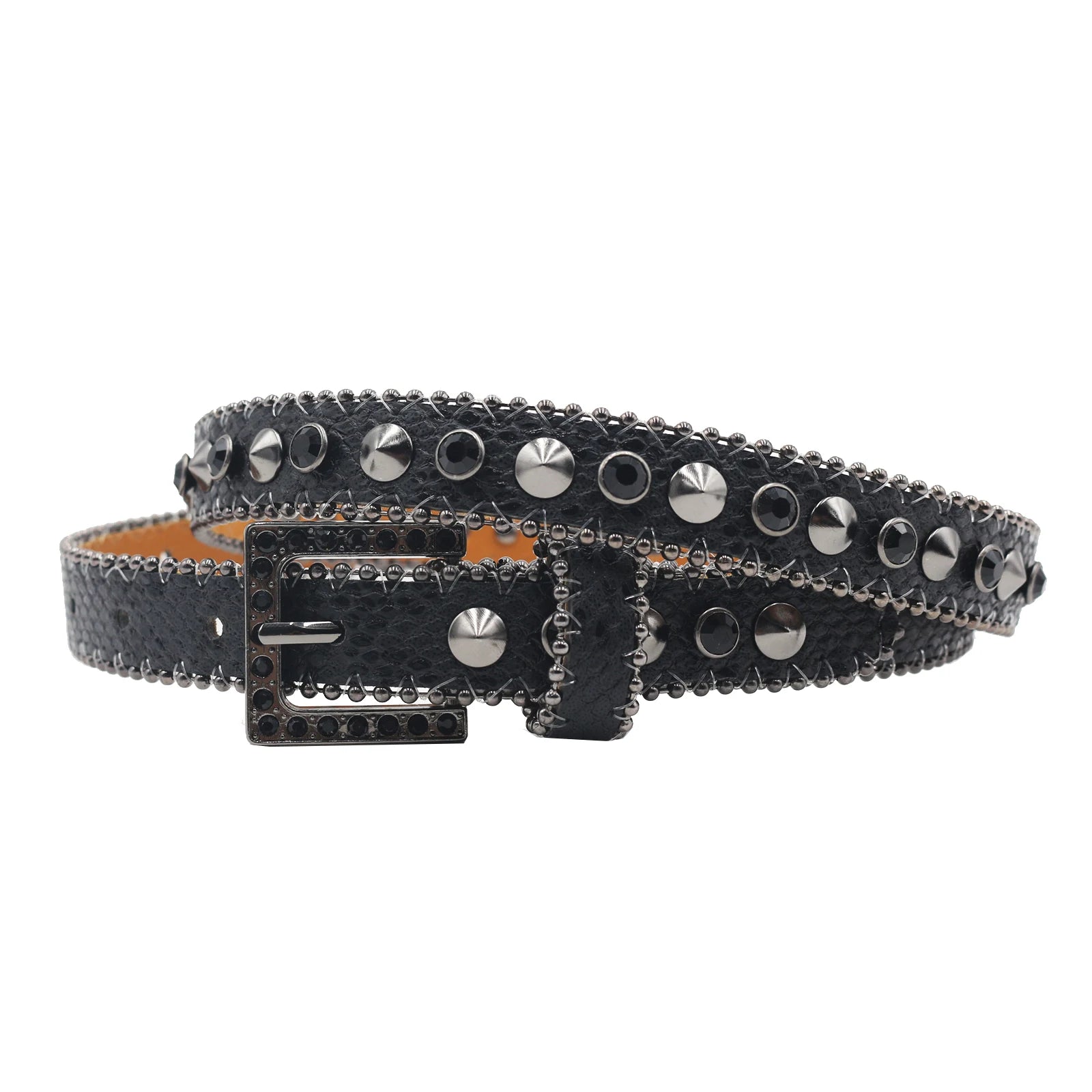 Women’s Rhinestone Leopard Belt – Western Crystal Square Buckle belt LUNARITY GARAGE SW-Black 95CM