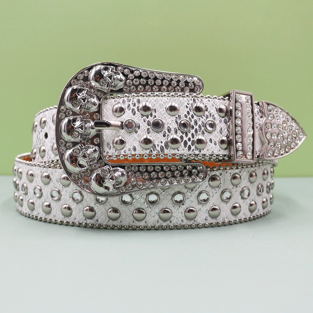Women’s Punk Skull Pin Buckle Belt – Vintage Rivet Style belt LUNARITY GARAGE Silver 105CM
