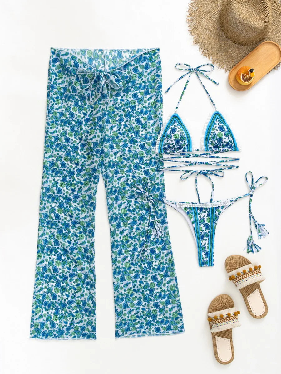 Three-Piece Halter Bikini Set with High-Waisted Pants | Summer 2025 Swimwear Bikini Set LUNARITY GARAGE