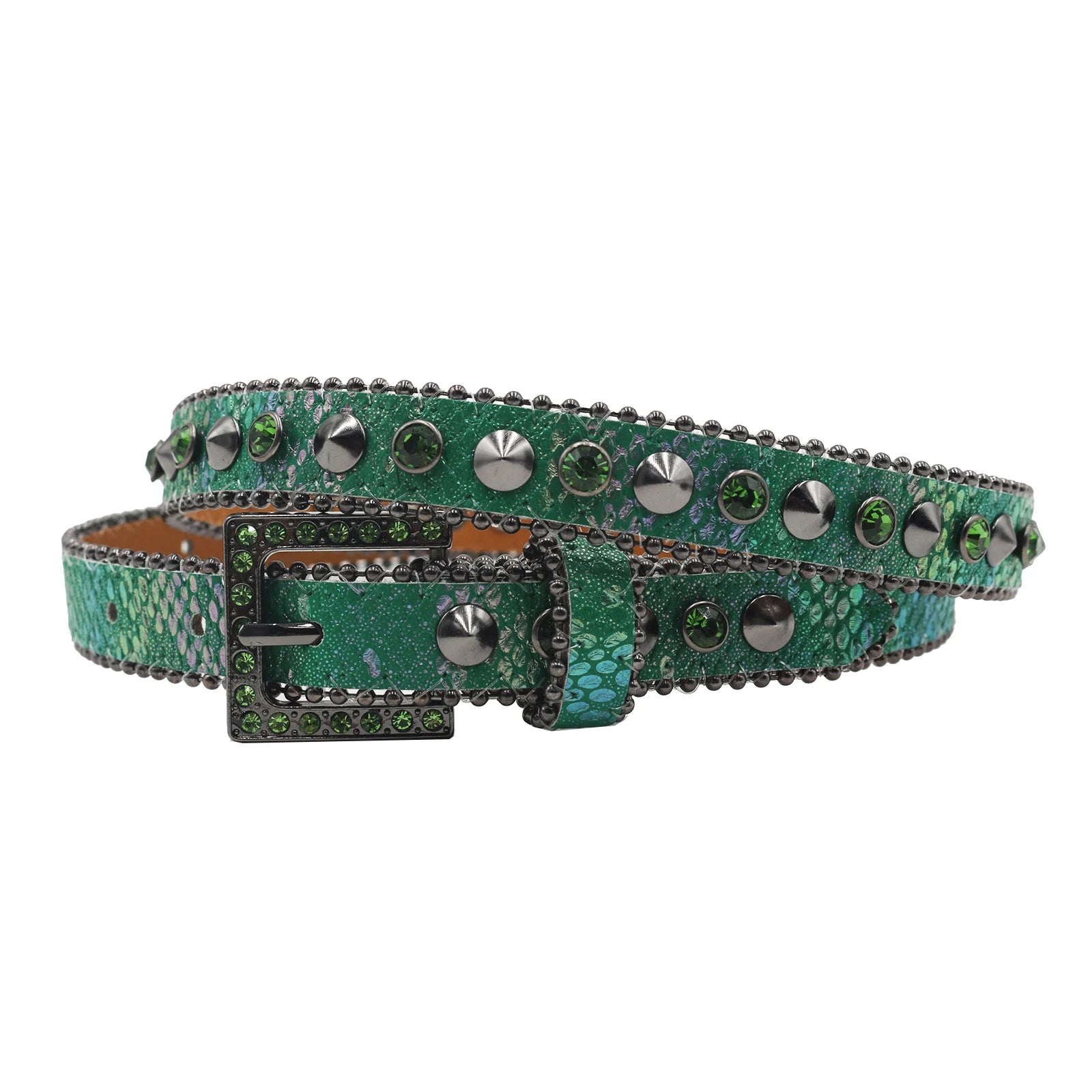 Women’s Rhinestone Leopard Belt – Western Crystal Square Buckle belt LUNARITY GARAGE SW-Green 95CM