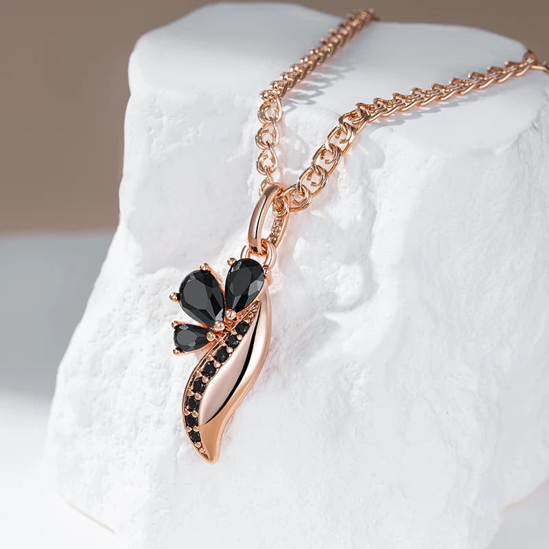 Black Zircon Rose Gold Crystal Flower Pendant Necklace Necklace LUNARITY GARAGE   