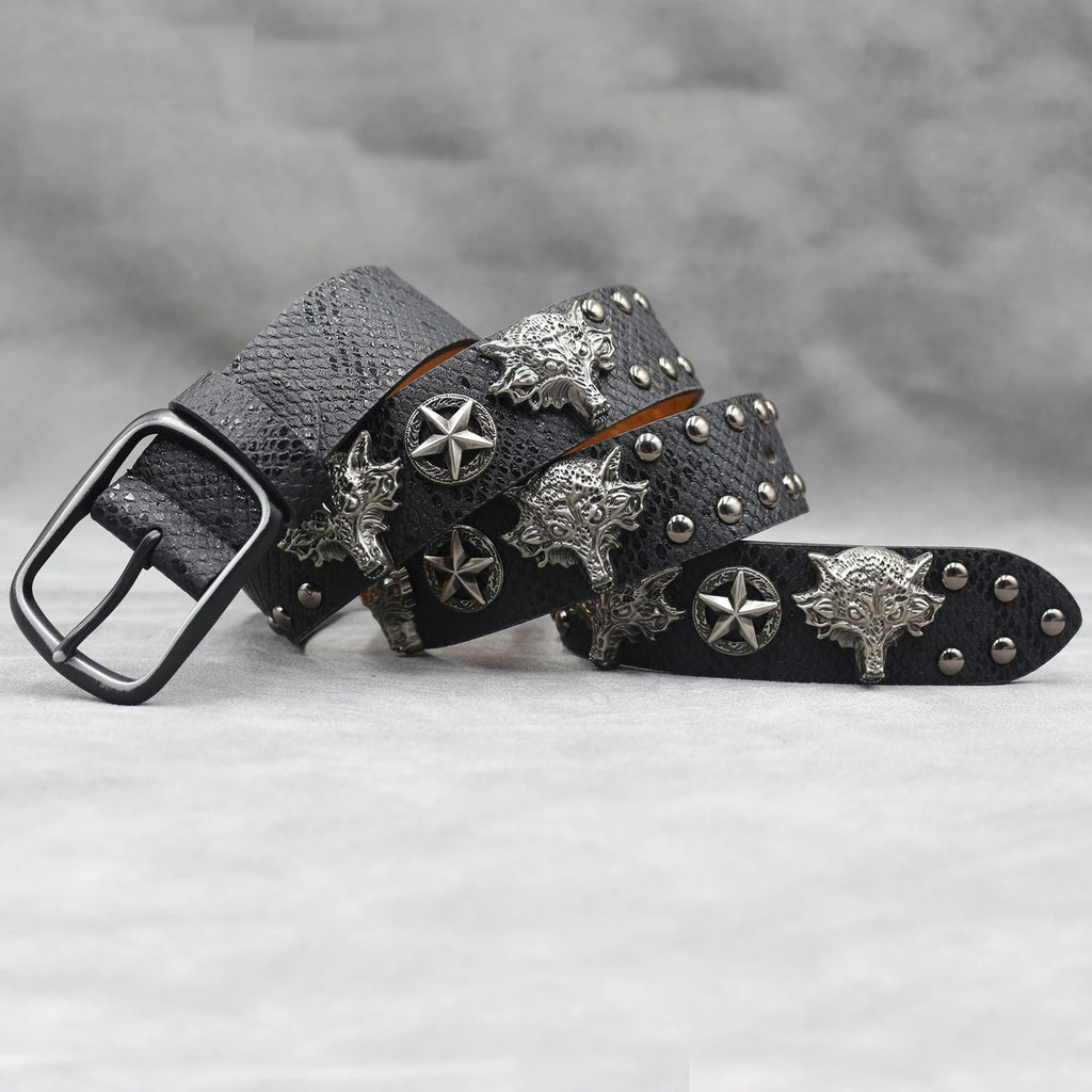 Fashion Wolf Rivet Belt – Studded Skull Punk Rock belt LUNARITY GARAGE