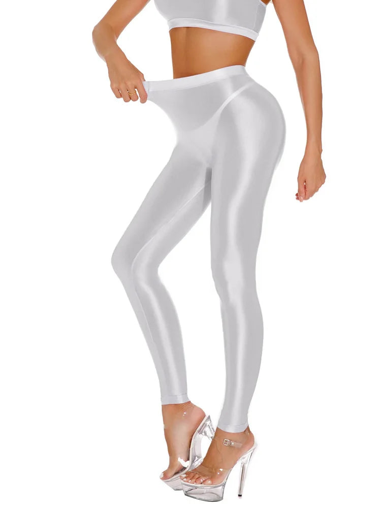 Sexy Shiny Pencil Pants – Elastic Oil Glossy Sheer Leggings (Ankle-Length)