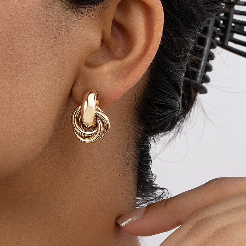 Fashion Gold Silver Color Knot Hoop Earring For Women Shiny Plating Trendy Earring Stud Cute Daily Wear Jewelry Earrings Lunarity Garage