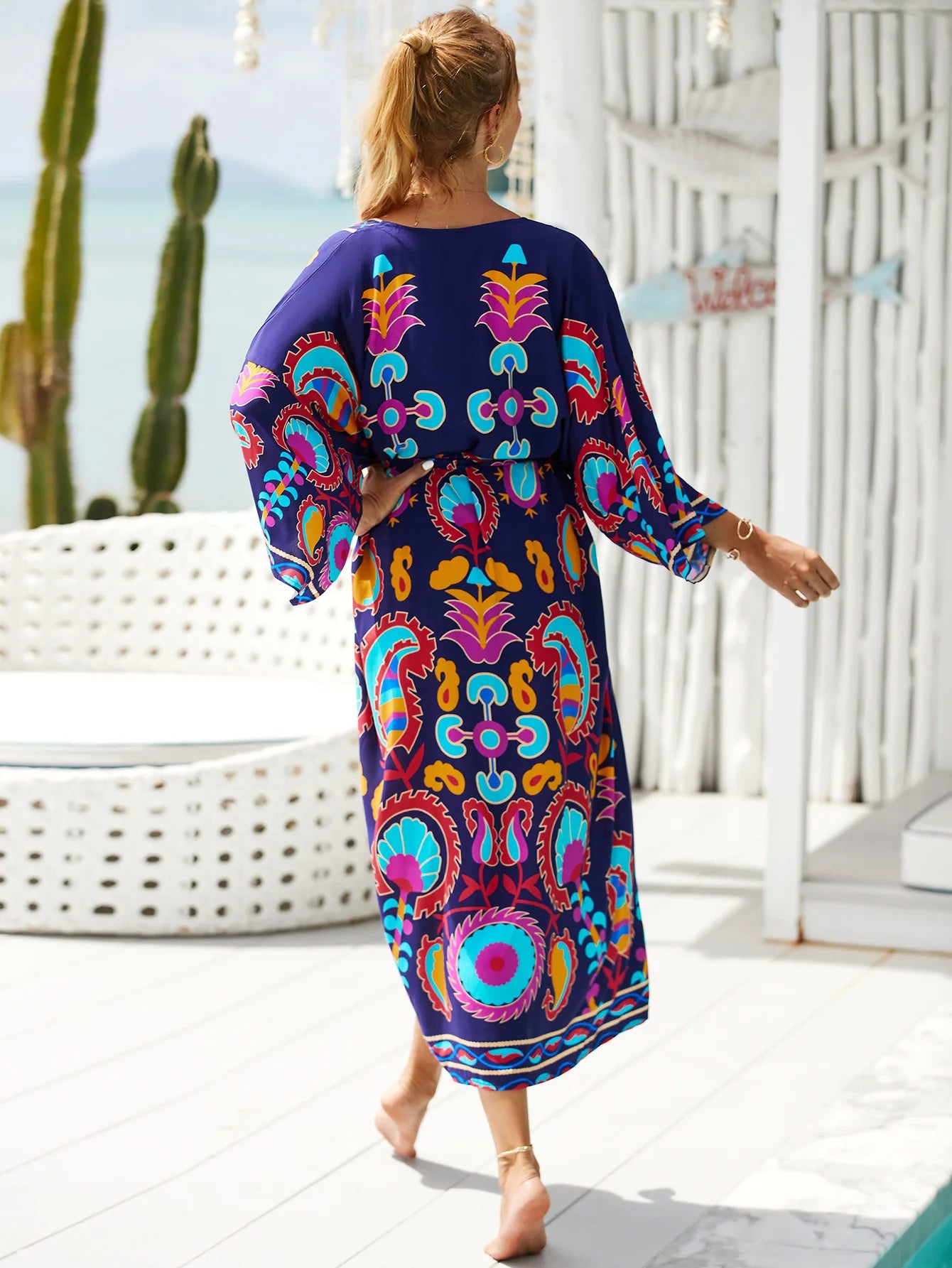 The Africa Printed Beach Kimono Cover-Up