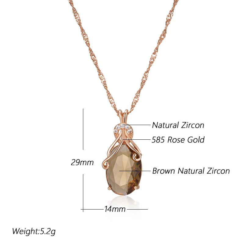 Rose Gold Big Oval Light Brown Zircon Pendant Necklace for Women necklaces LUNARITY GARAGE   