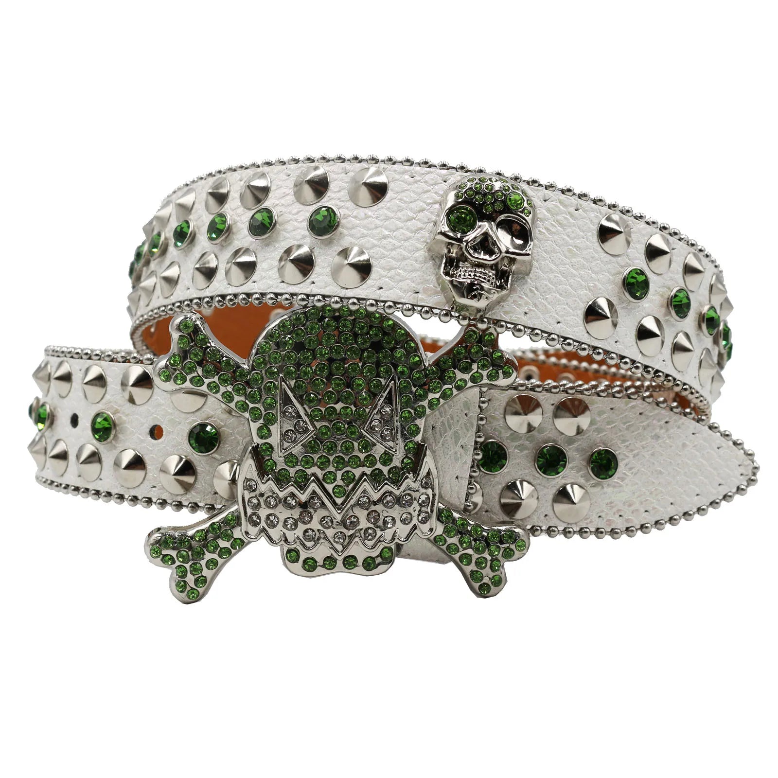 Skull Rhinestone Cowboy Belt – European & American Style Pin Buckle belt LUNARITY GARAGE JD-KT-Green 125cm