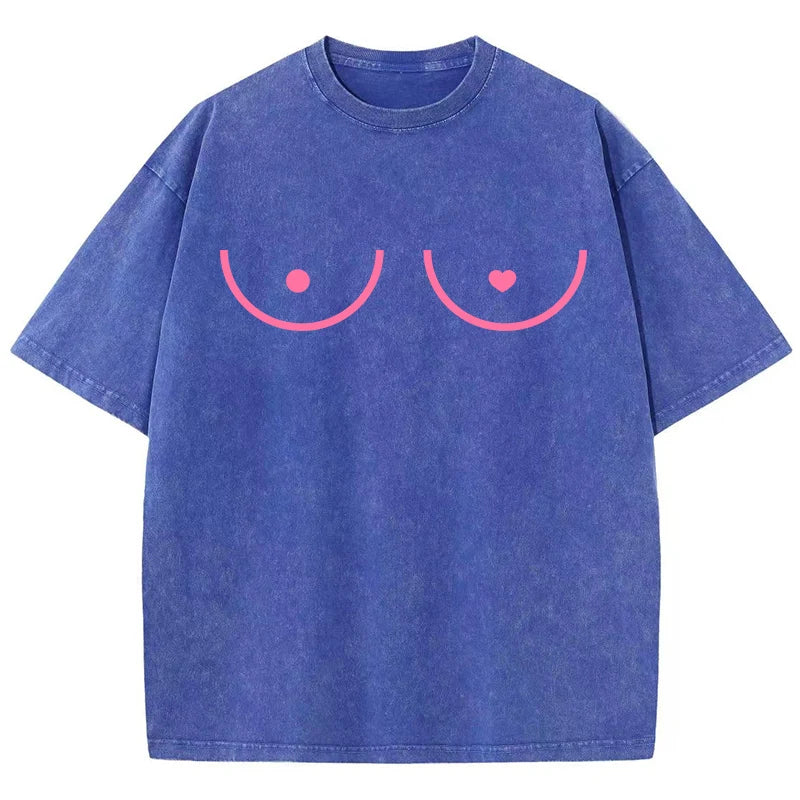 Heart Graphic Washed Cotton T-Shirt - Y2K Loose Retro Short Sleeve Tee Tshirt LUNARITY GARAGE Blue S