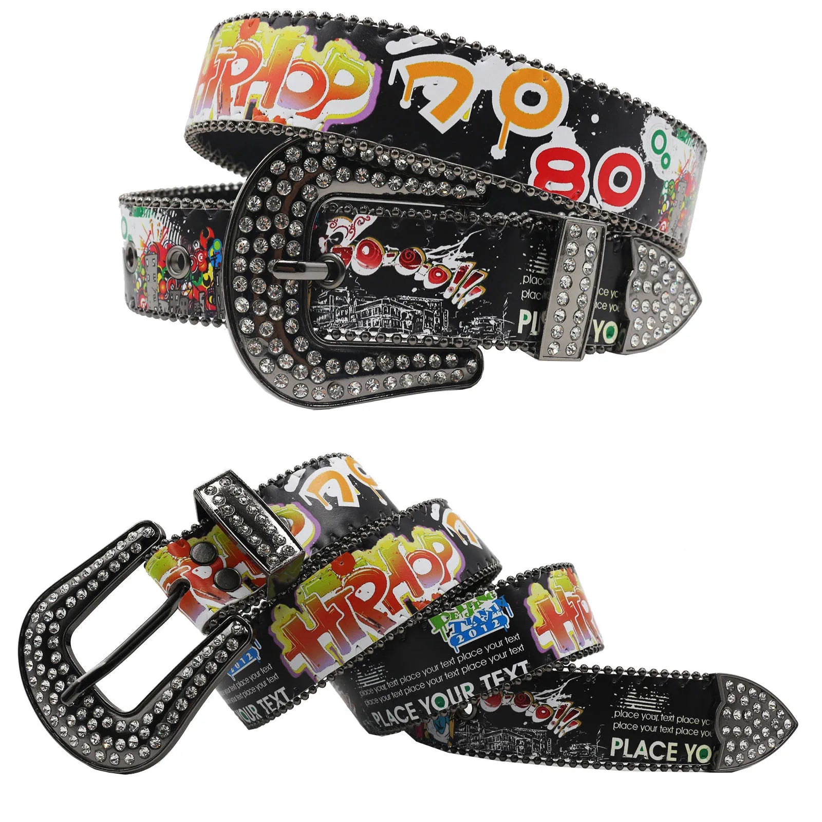 Punk Black Rhinestone Belt – Y2K Western Cowboy Designer Belt belt LUNARITY GARAGE Girl-Black 105CM
