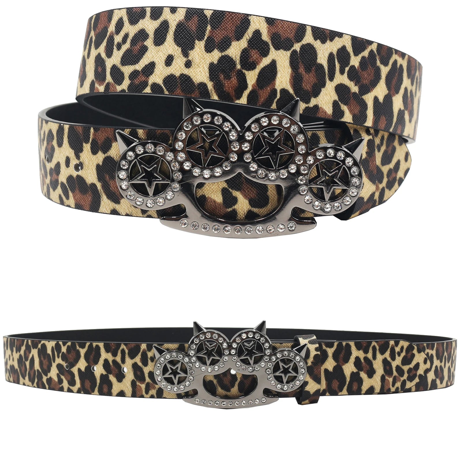 Leopard Print Trendy Rhinestone Belt – Elegant Shiny CAT Design (3.8cm) belt LUNARITY GARAGE Yellow 105CM