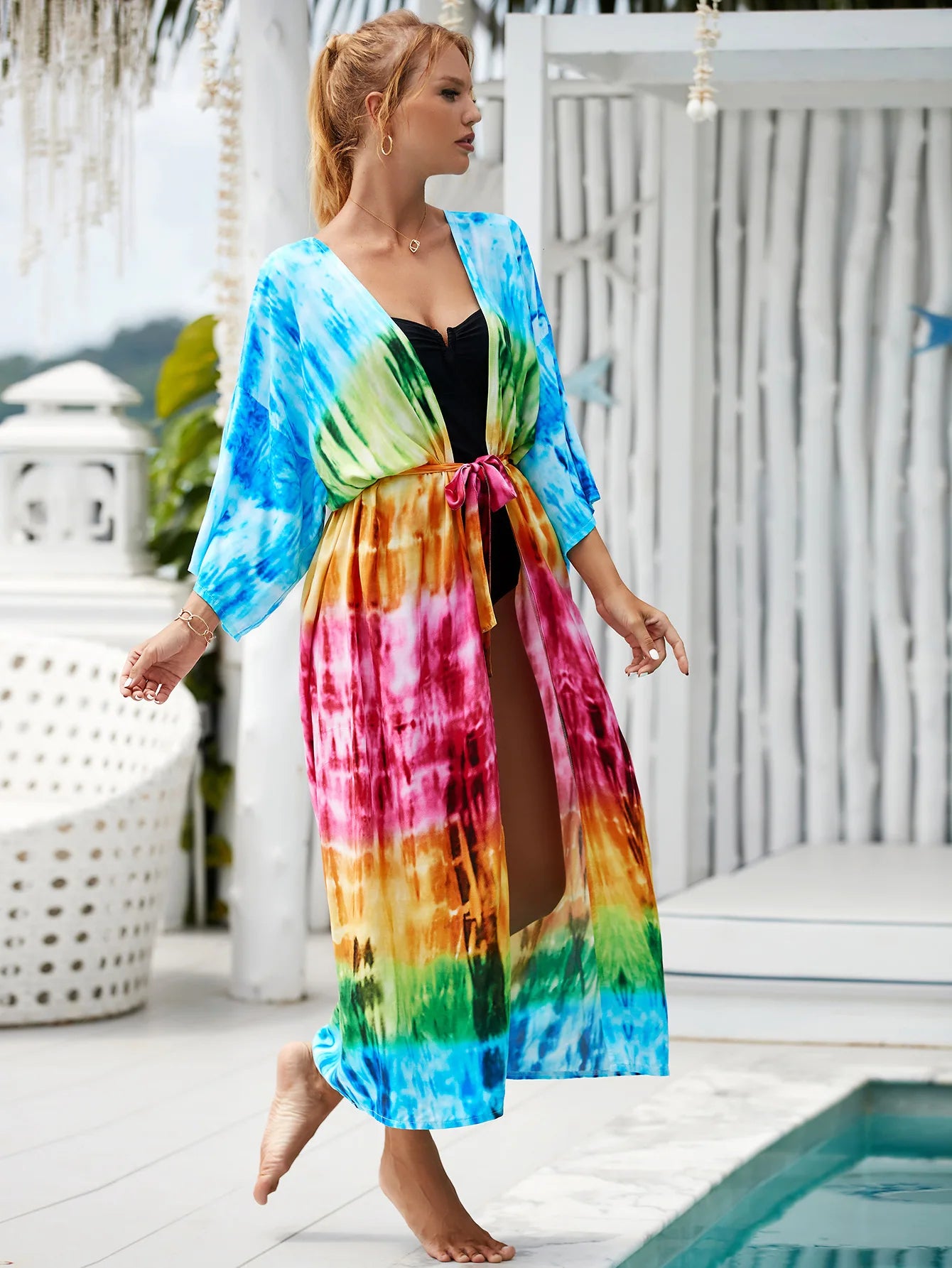 The Africa Printed Beach Kimono Cover-Up