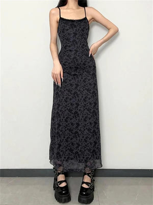Retro Floral Print Spaghetti Strap Long Dress for Women dress LUNARITY GARAGE