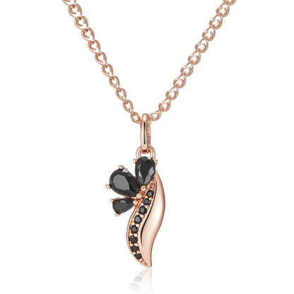 Black Zircon Rose Gold Crystal Flower Pendant Necklace Necklace LUNARITY GARAGE   