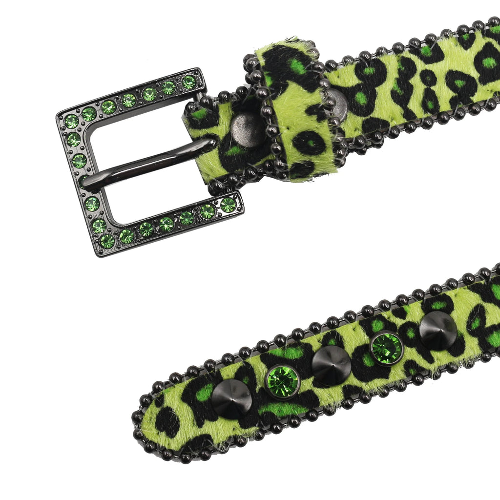 Women’s Rhinestone Leopard Belt – Western Crystal Square Buckle belt LUNARITY GARAGE