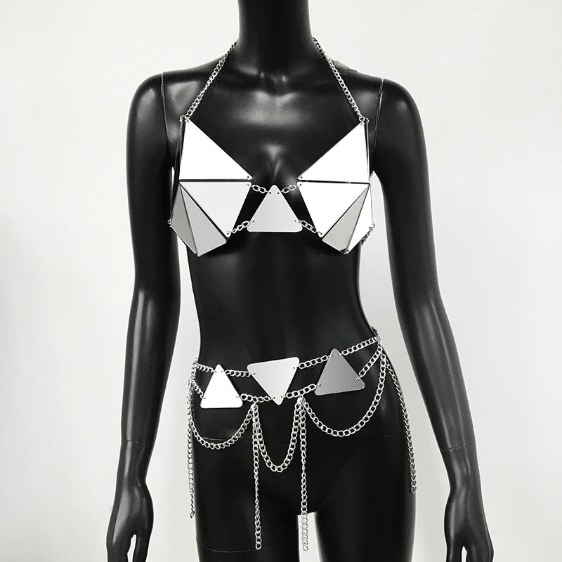 Festival Rave 2-Piece Set – Reflective Gothic Punk Y2K Outfit Bikini Set Lunarity Garage