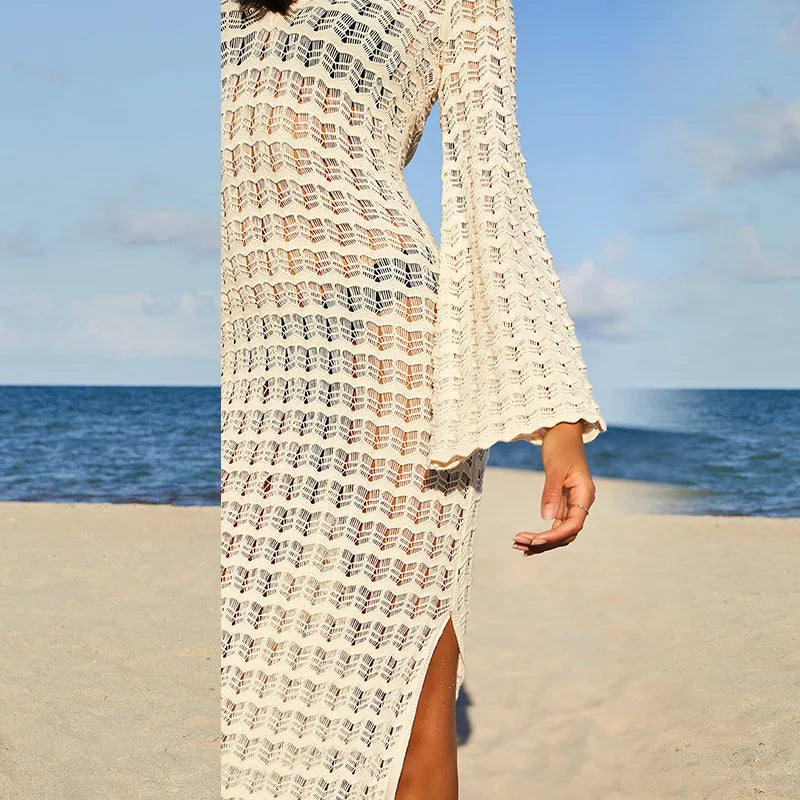 White Knitted Beach Maxi Long Dress | Versatile Bikini Cover-Up & Sarong cover up LUNARITY GARAGE